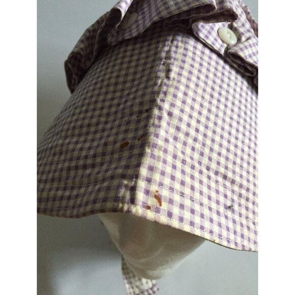 Vtg 1960's Cotton Prairie Bonnet Button Scallop Edges Purple And White Gingham - Picture 6 of 9